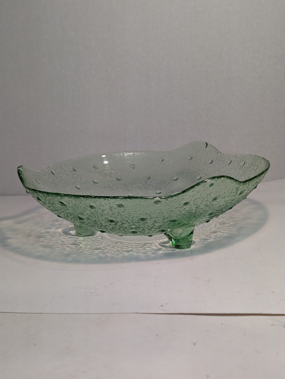 Vintage Light Green Glass Tri Footed Hobnail Candy Dish